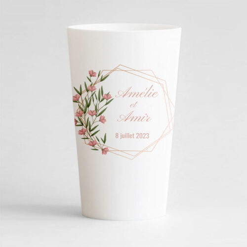 gobelet personnalise verre fleur rose mariage ceremonie fete anniversaire