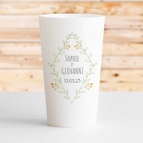 verre plastique reutilisable mariage bouton or losange forme prenom